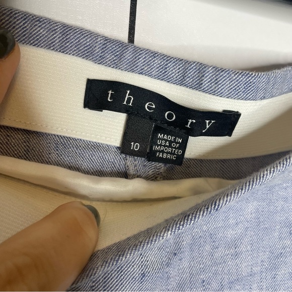 Theory | Thaniel Slim Cropped Chambray Linen Pull On Pants Blue Size 10 - Picture 11 of 14